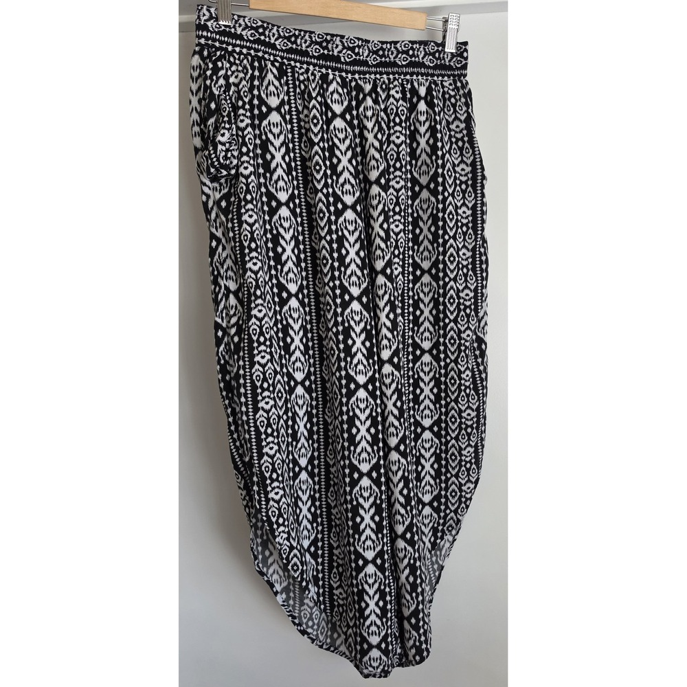 Perfectly Palm Pants S Black White Ikat Boho Casual Trousers Slacks Bottoms